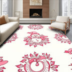 Pink Cartoon Snowman Foliage Medallion Rug