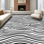 Abstract Wavy Black White Pattern Rug