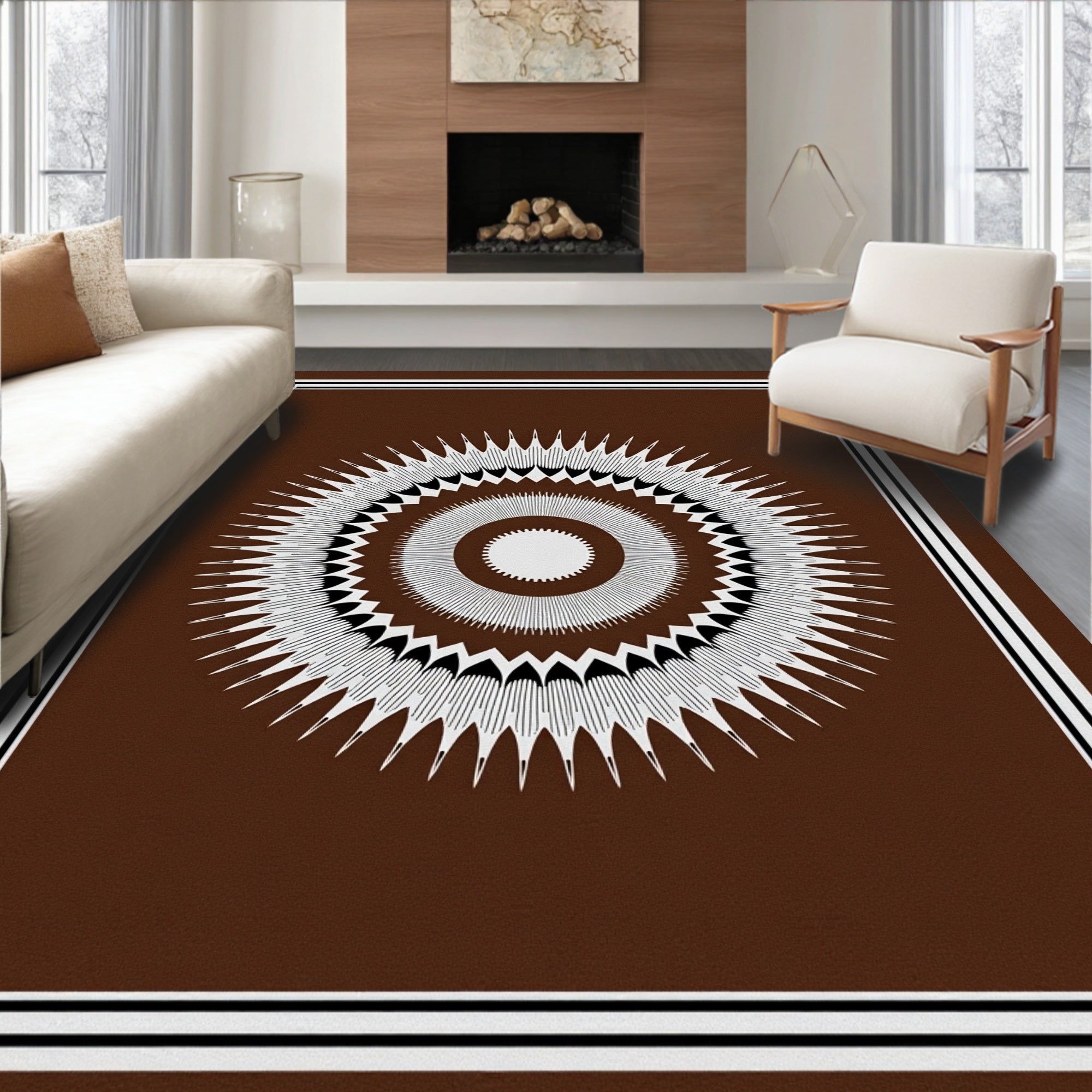 Radial Sunburst With Geometric Border Rug