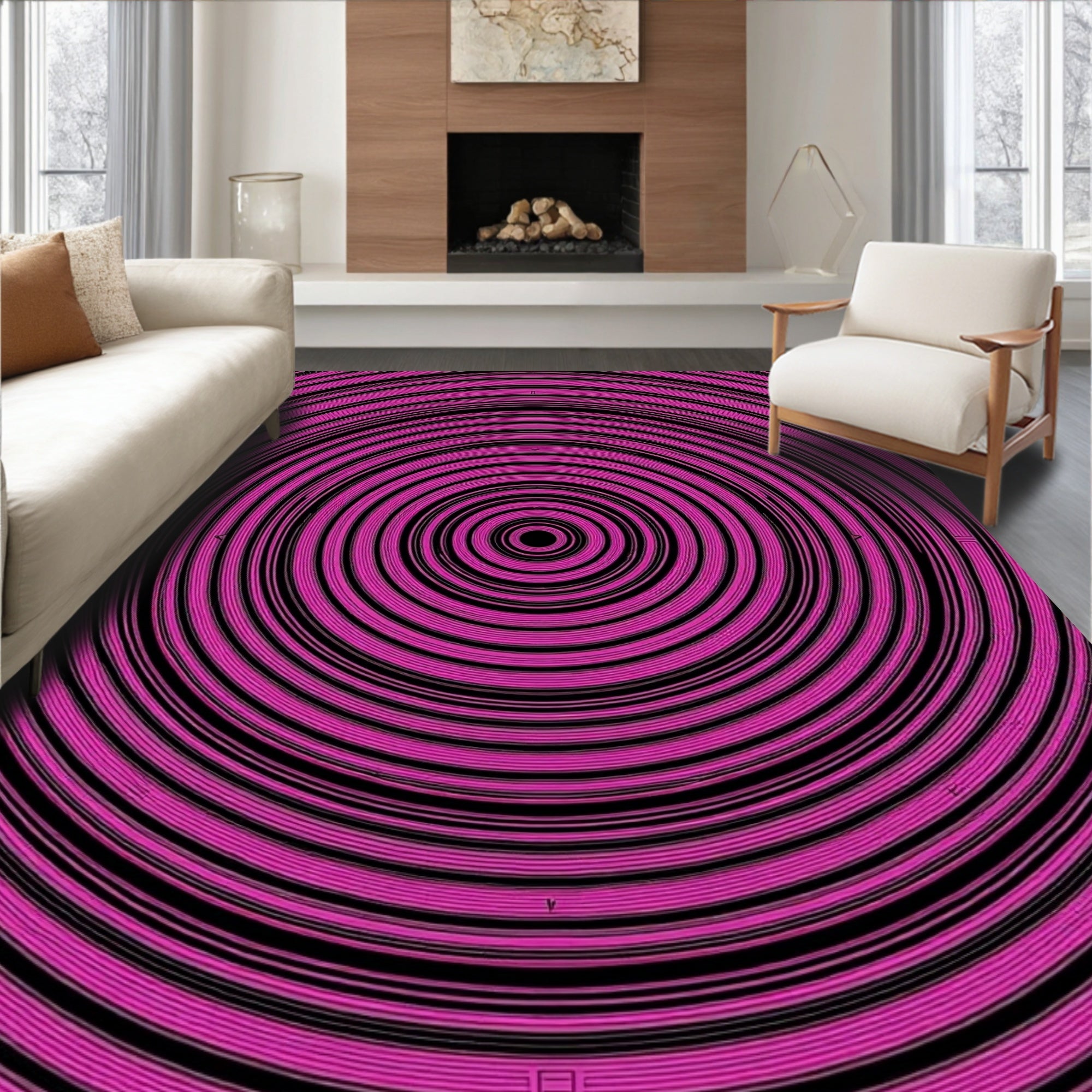 Vivid Pink Concentric Circles Abstract Rug