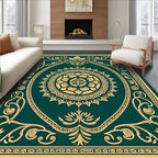 Emerald Green Gold Floral Medallion Rug