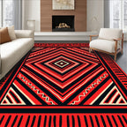 Red Black Geometric Zigzag Diamond Rug