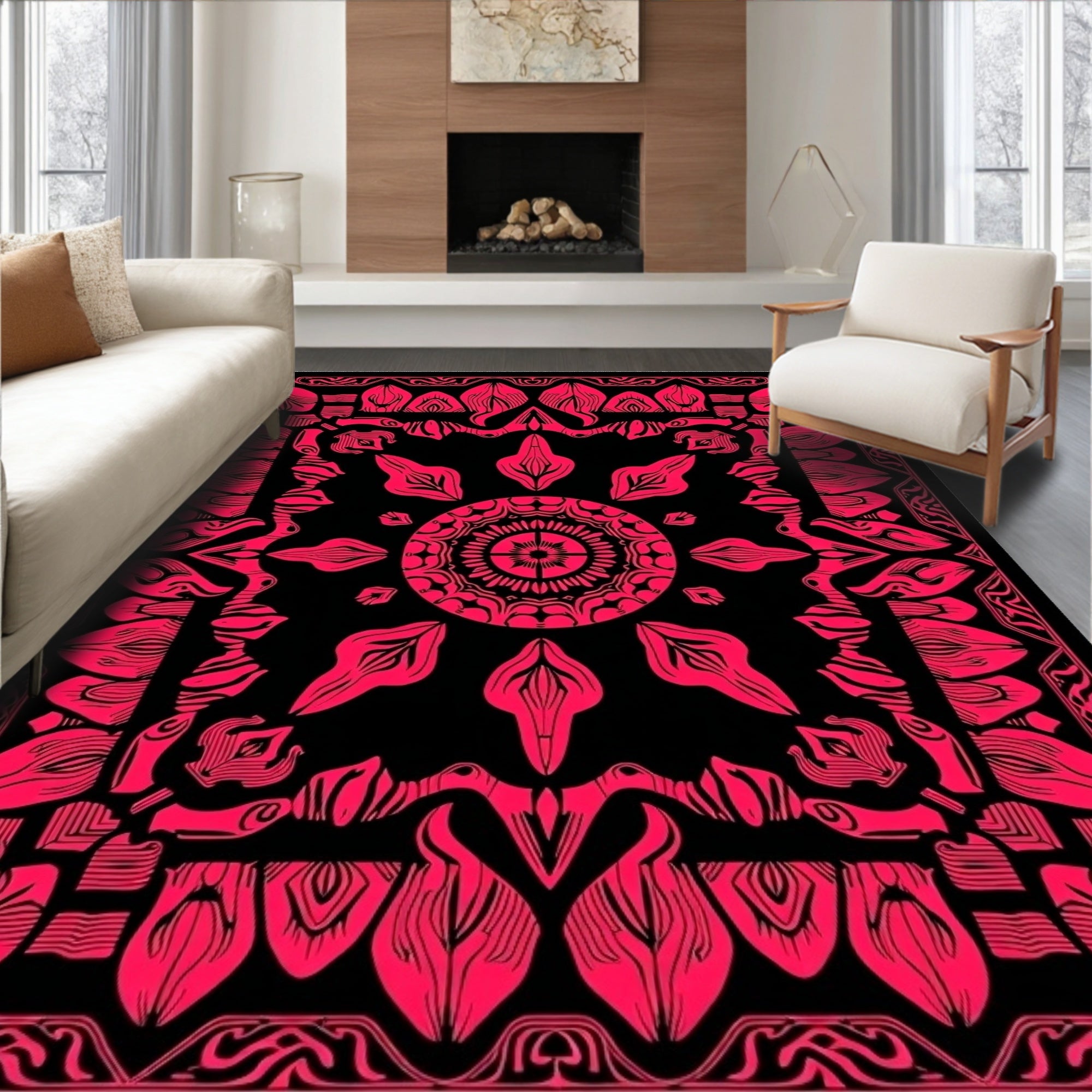 Vibrant Floral Mandala Patterned Rug