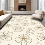 Whimsical Floral Cream Outline Art Rug