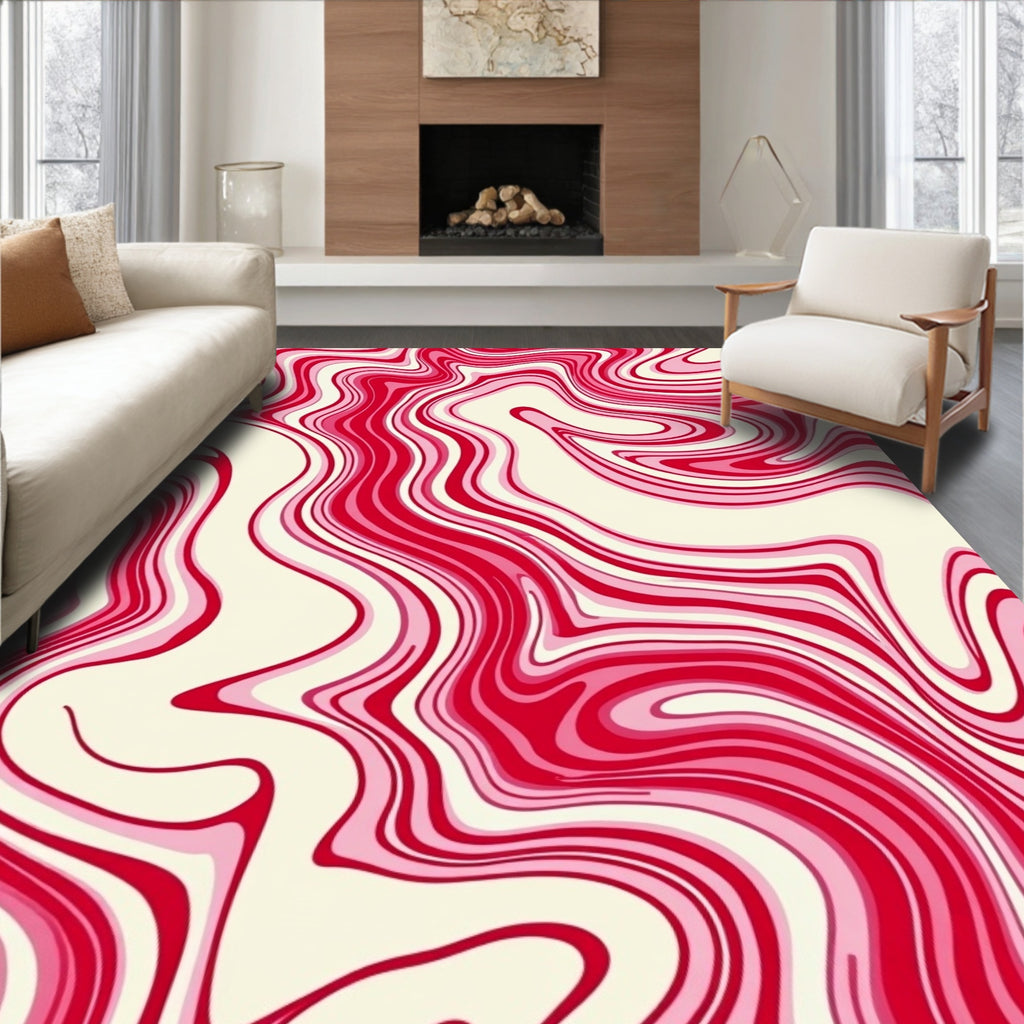 Swirling Shades Red Cream Pattern Rug