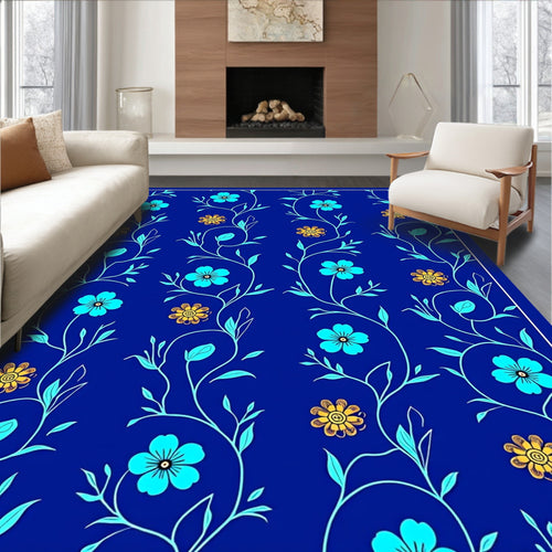 Blue Floral Vine Pattern Rug