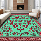 Aqua And Red Floral Mandala Design Rug