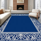 Ornate White Floral Border Design Rug