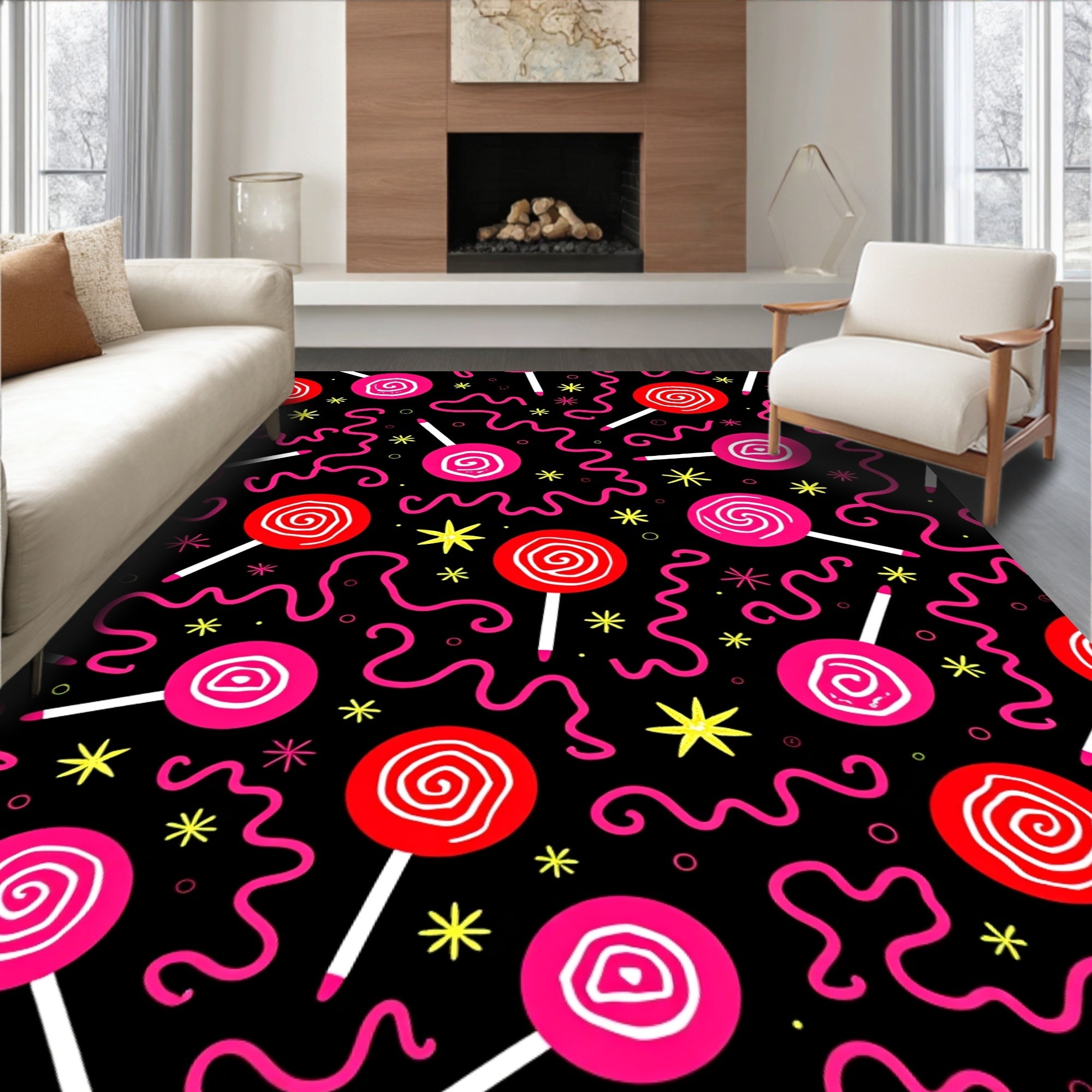 Bright Red Pink Swirl Lollipop Fun Rug