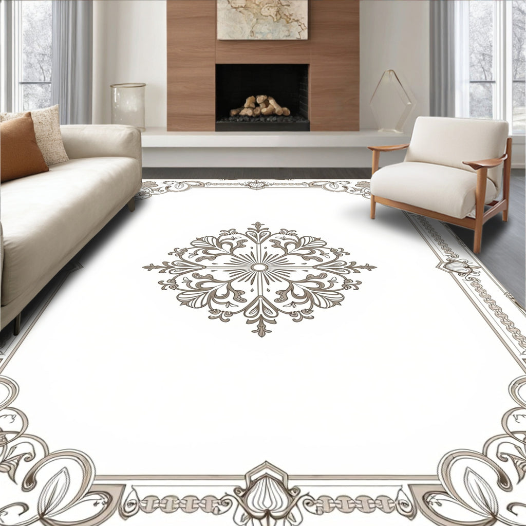 Ornate Floral Scrollwork Border Design Rug