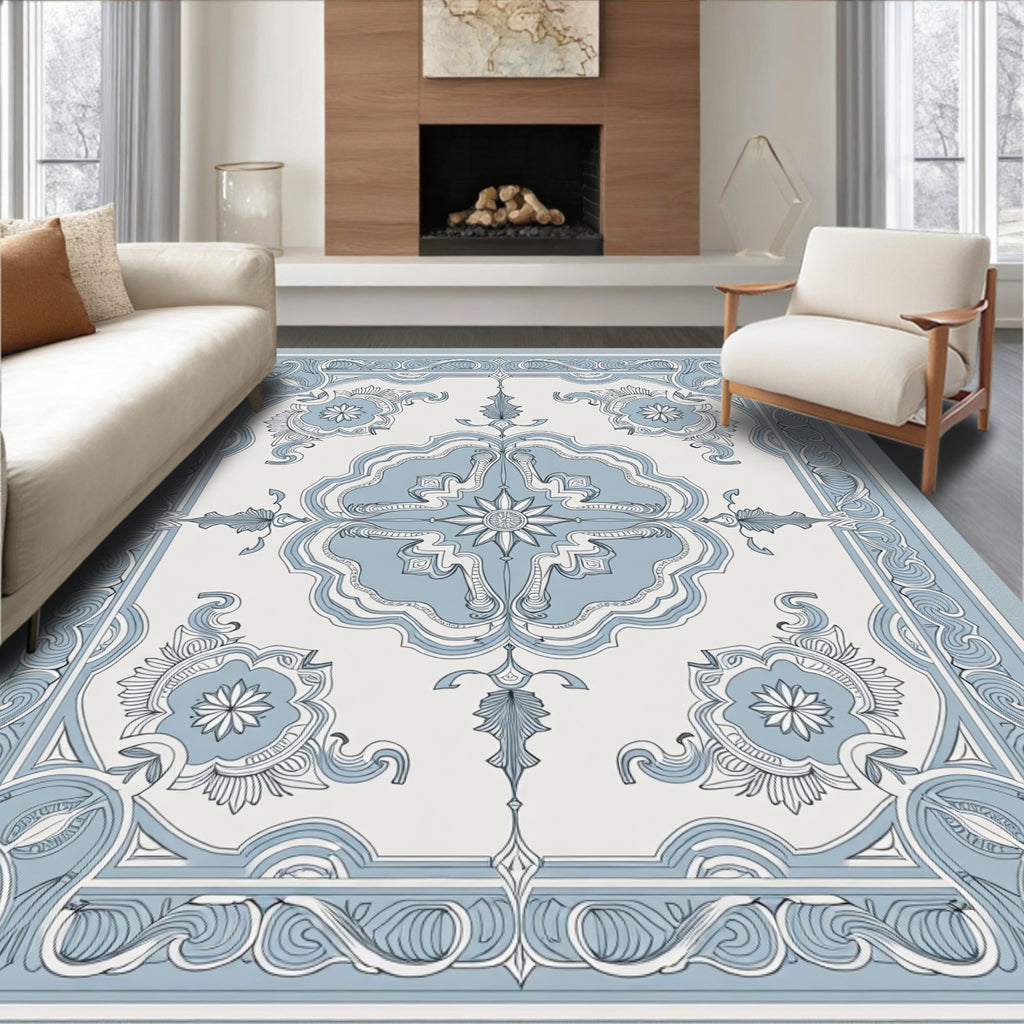 Ornate Blue Floral Symmetry Rug