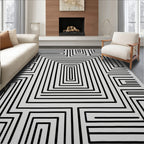 Minimalist Black White Maze Art Rug