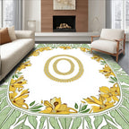 Golden Floral Oval Border Pattern Rug