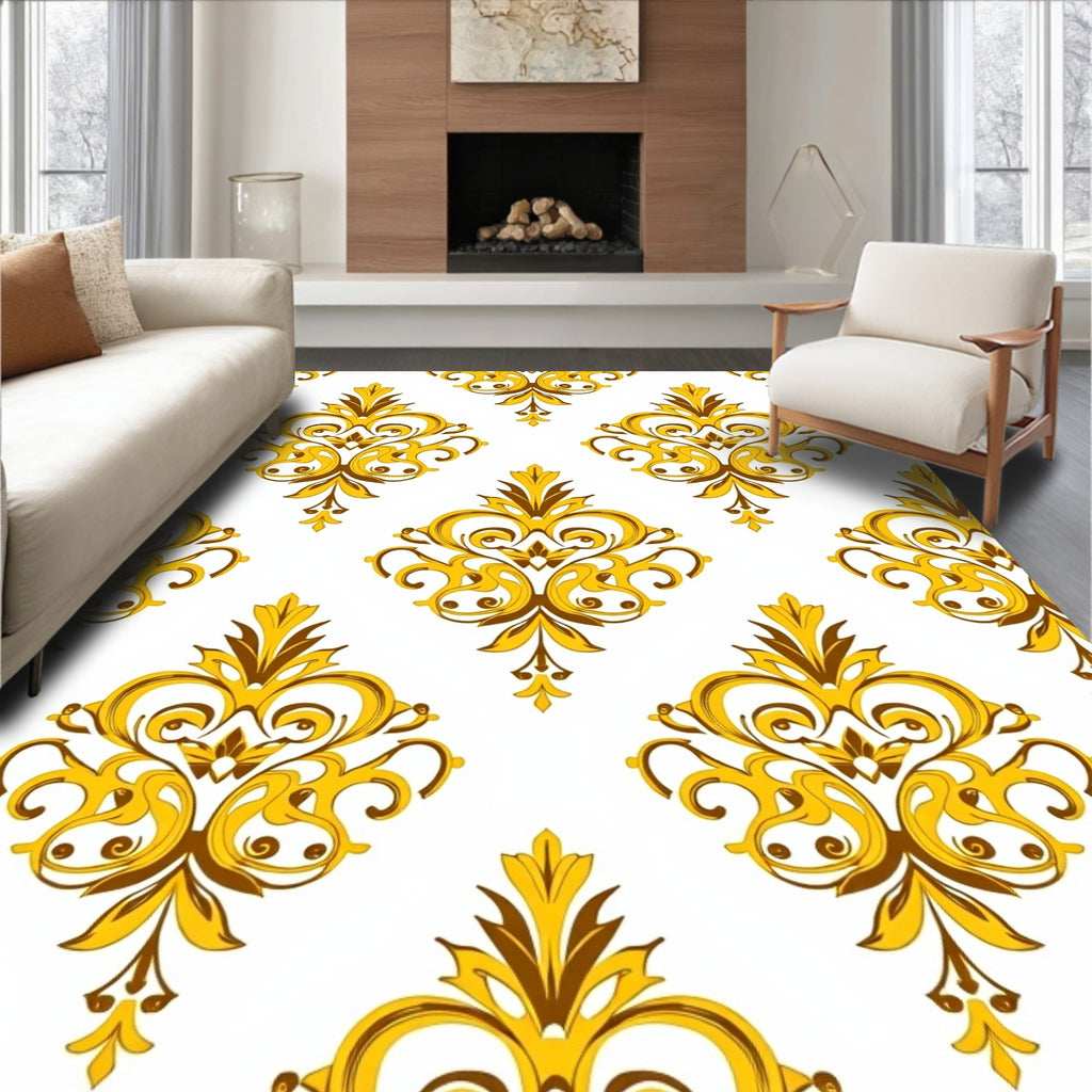 Elegant Golden Damask Pattern Design Rug
