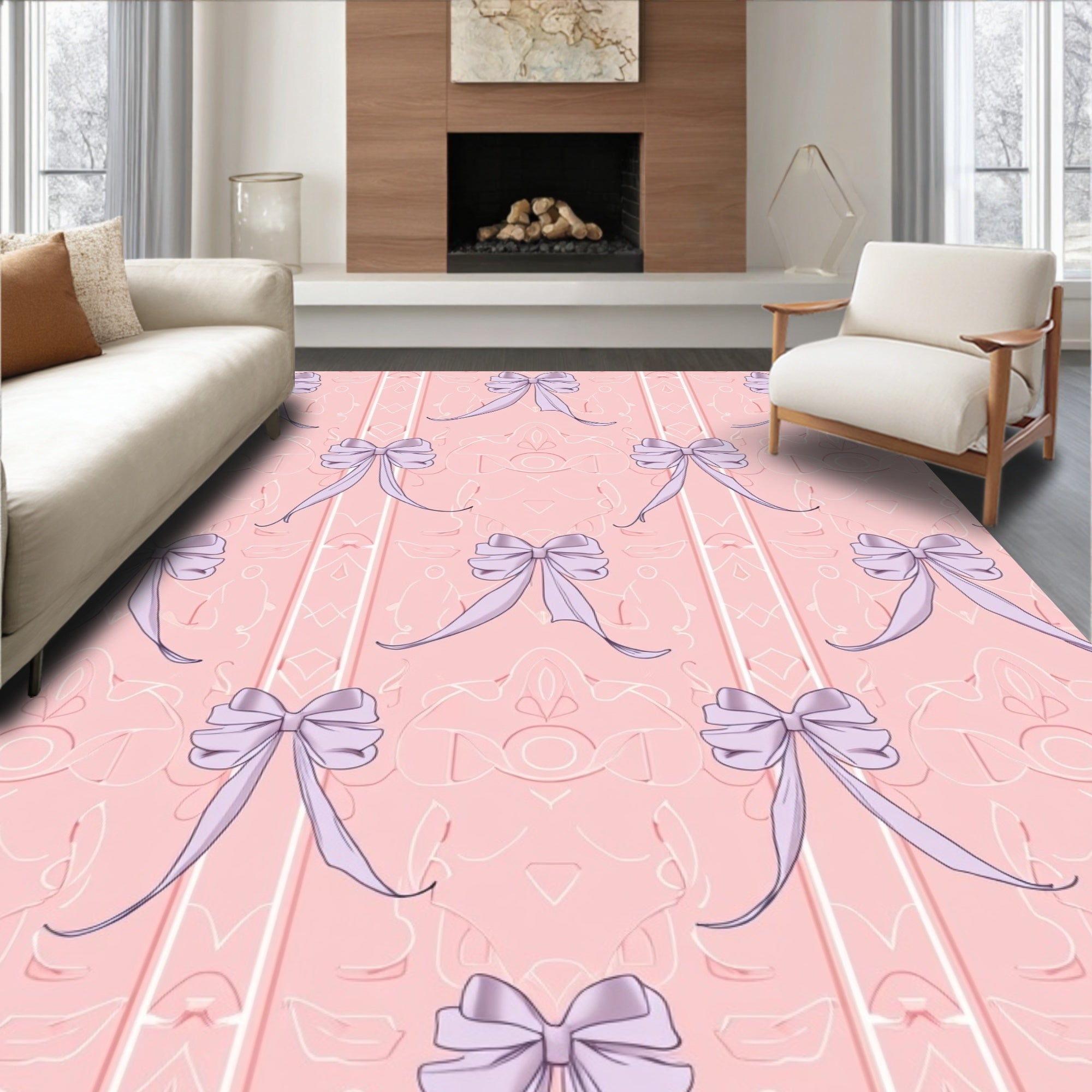 Pink Lavender Bow Motif Rug