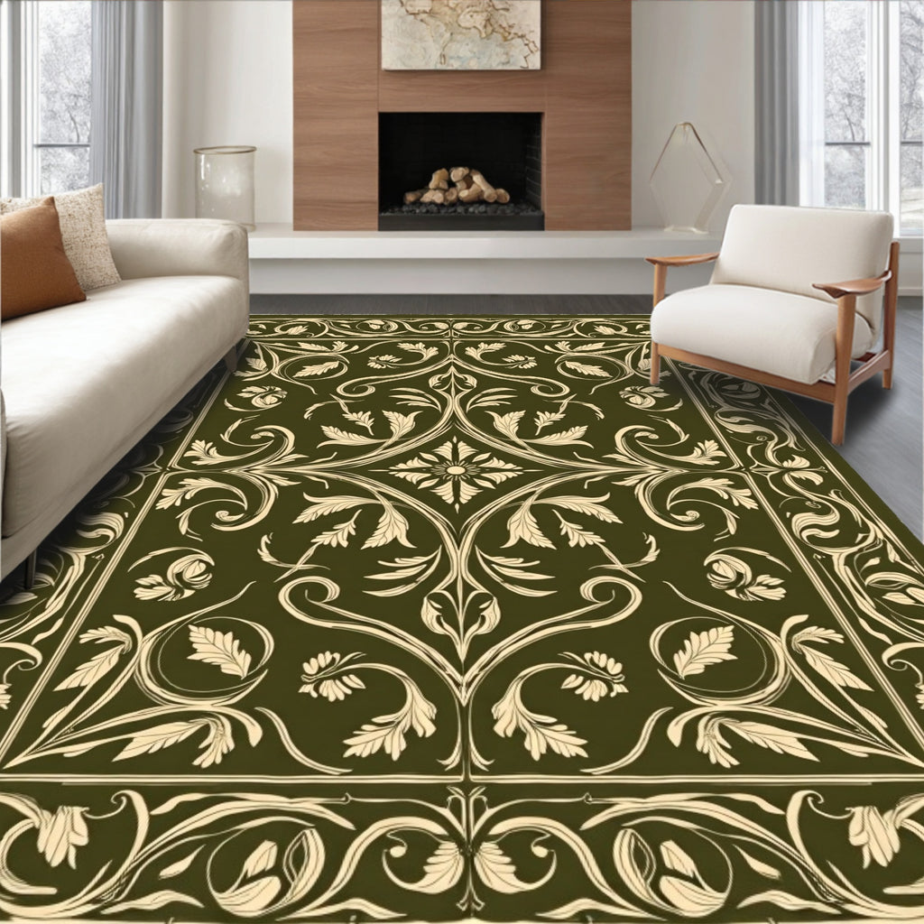 Ornate Floral Vine Border Design Rug