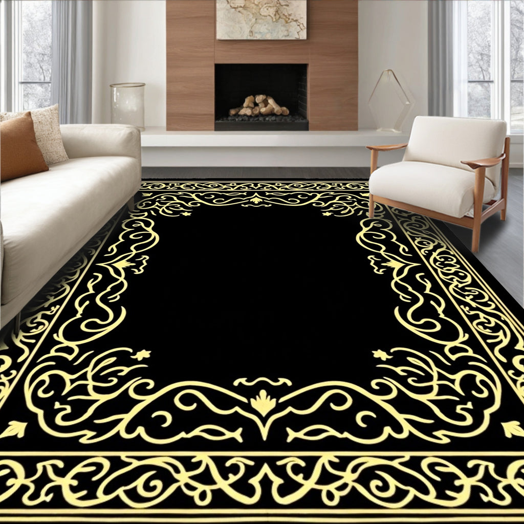 Elaborate Golden Scroll Border Rug