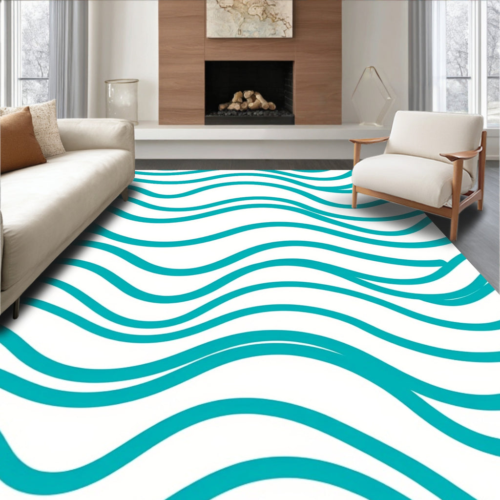 Teal Wave Abstract Pattern Rug