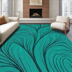 Abstract Teal Wavy Line Design Rug