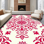 Vibrant Red Floral Symmetry Design Rug