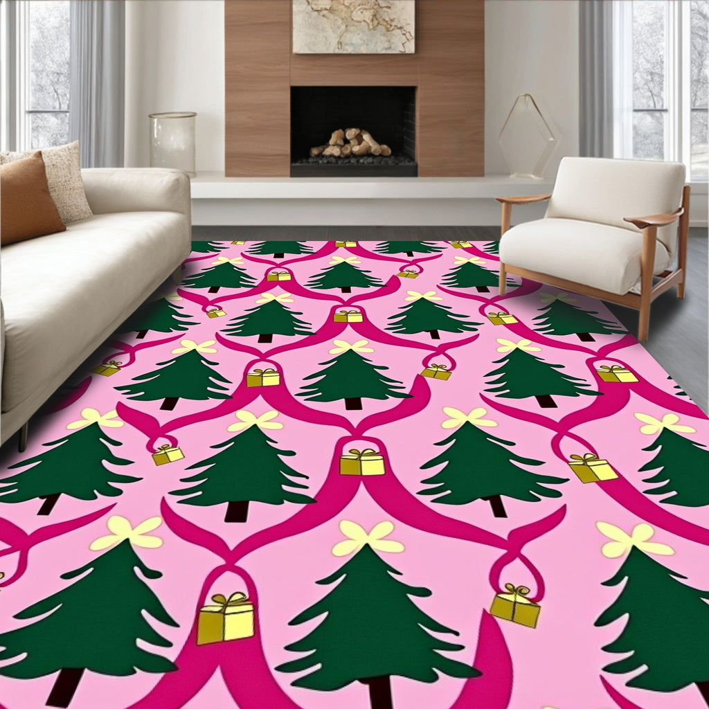 Pink Christmas Tree Gift Garland Rug