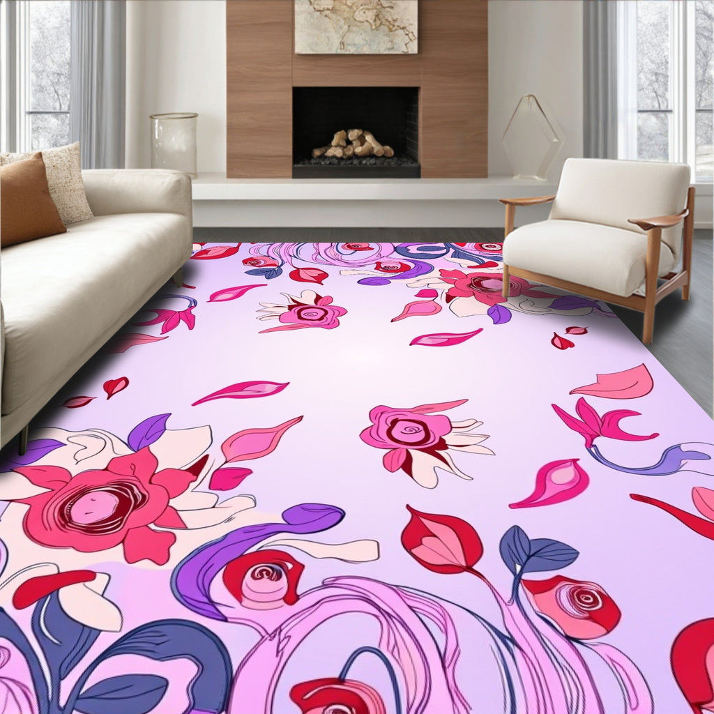 Floral Swirls And Petals Design Rug