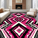 Bold Pink Black White Geometric Pattern Rug