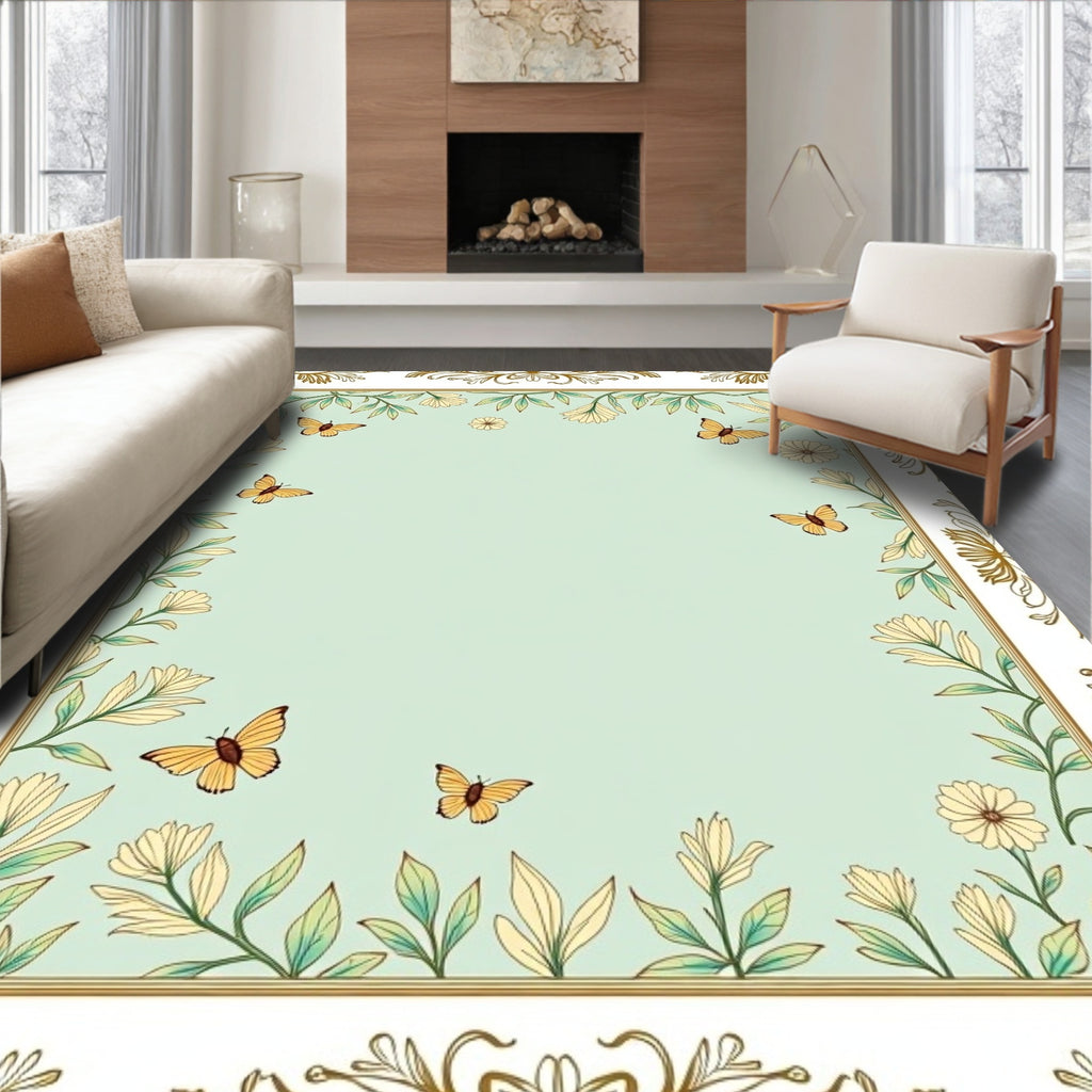 Floral Butterfly Meadow Light Blue Rug