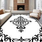 Black Ornate Floral Design Rug