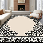 Ornate Black Floral Scrollwork Rug