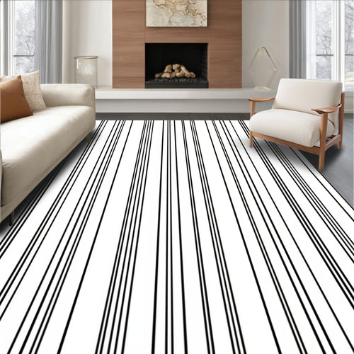 Black White Vertical Stripes Accent Rug