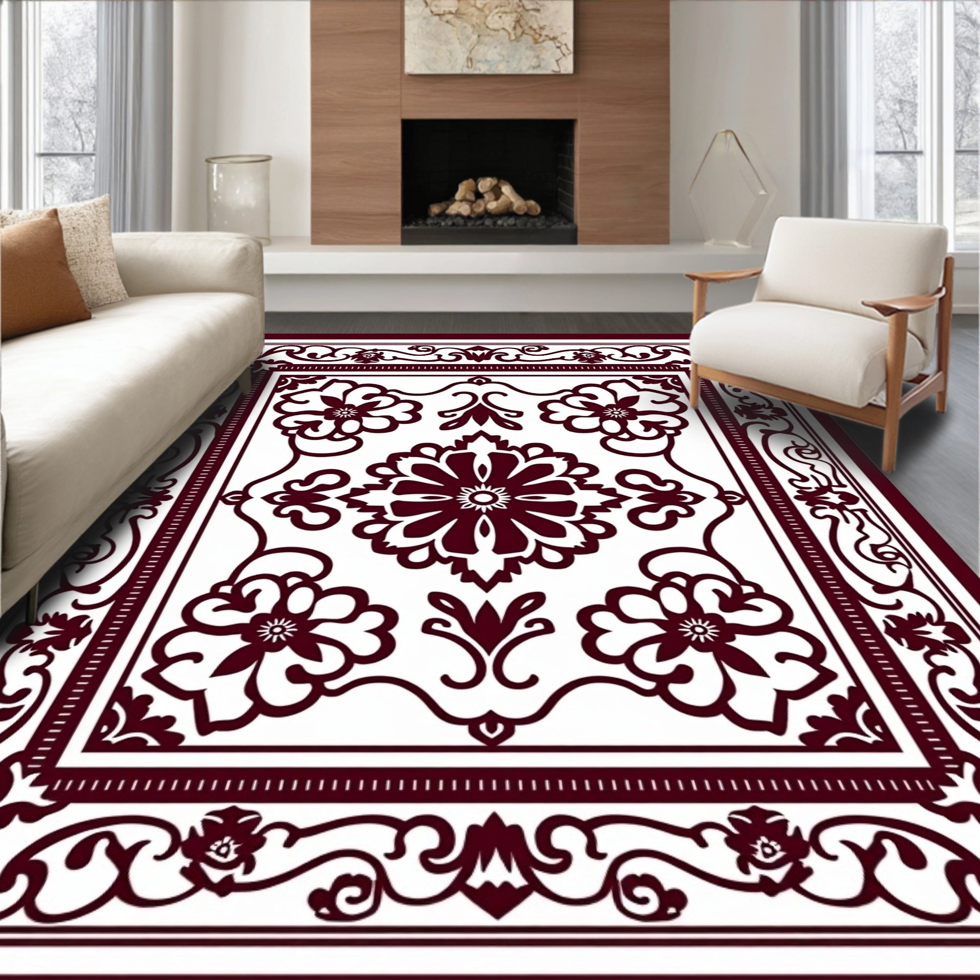 Intricate Floral Swirl Pattern Rug