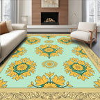 Golden Floral Meadow Patterned Rug