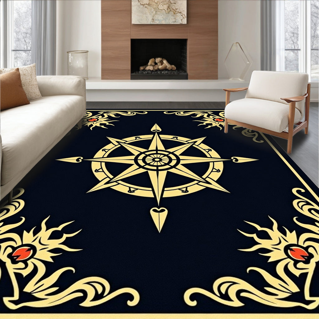 Golden Compass With Floral Accents Rug