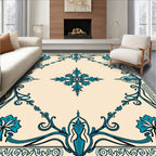 Turquoise Floral Scrollwork Pattern Rug