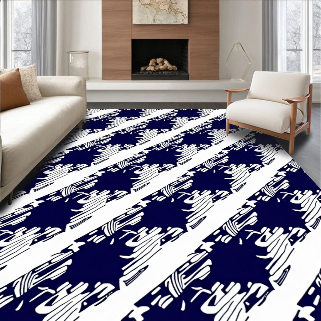 Bold Navy White Houndstooth Pattern Rug