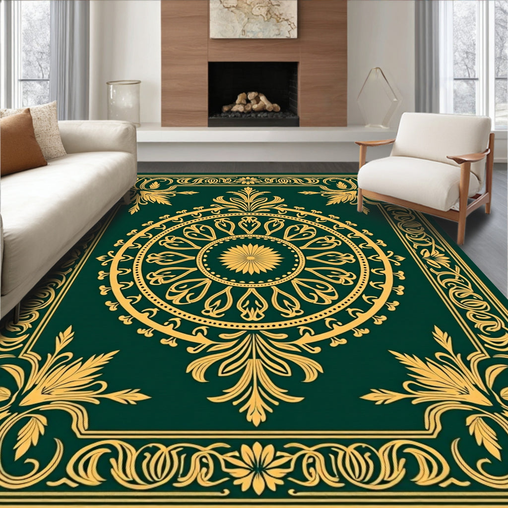 Elegant Gold Floral Mandala Design Rug