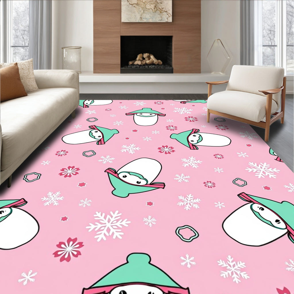 Pink Cute Snowman Snowflake Medley Rug