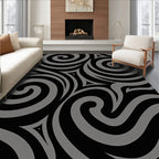 Dynamic Swirls Black Gray Pattern Rug