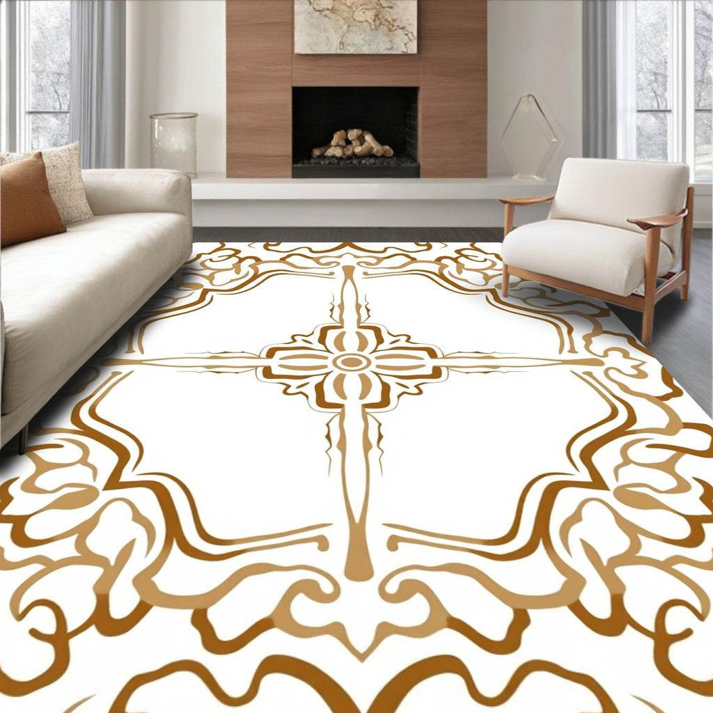 Ornate Floral medallion Design on White Rug