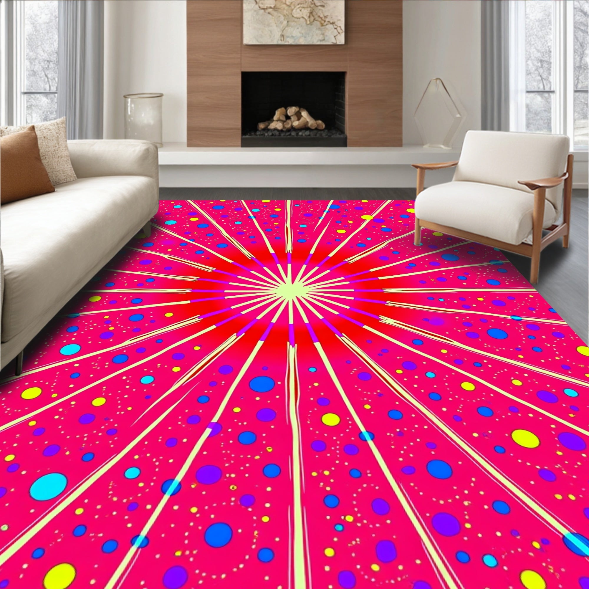 Radiant Polka Dot Sunburst Pattern Rug