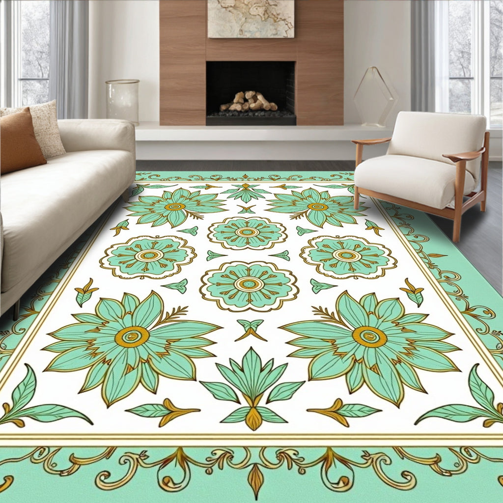 Mint Green Floral Arrangement Rug