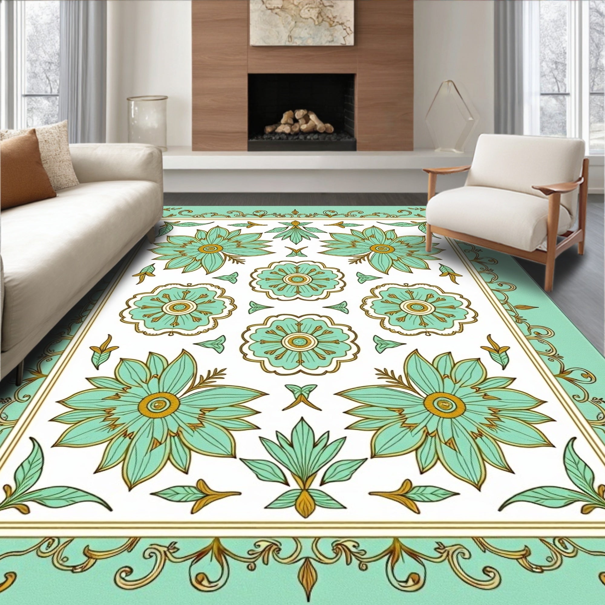 Mint Green Floral Arrangement Rug