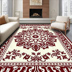 Intricate Crimson Floral Mandala Design Rug