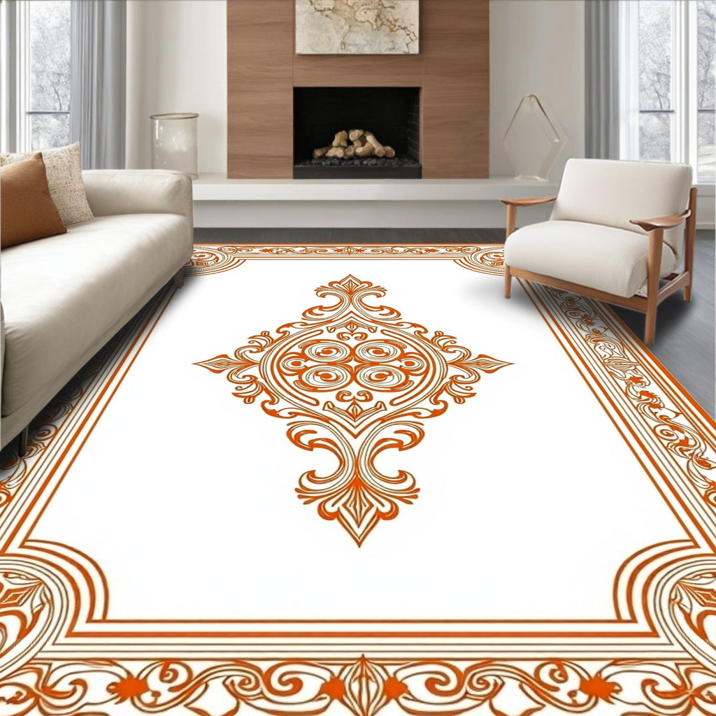 Ornate Scrollwork Floral Frame Design Rug