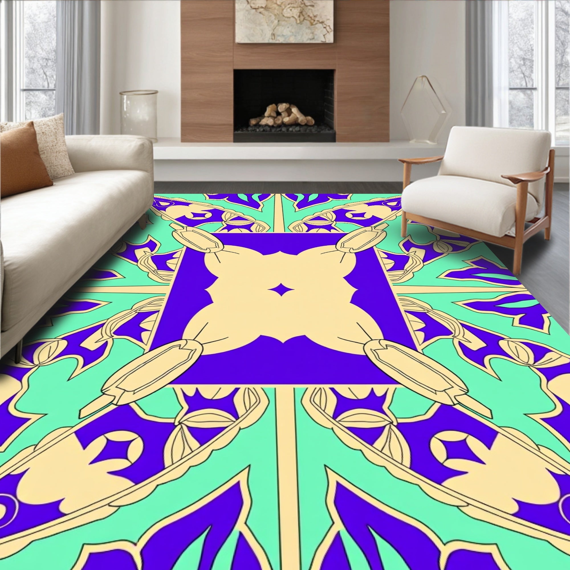 Ornate Purple Cream Mint Pattern Rug