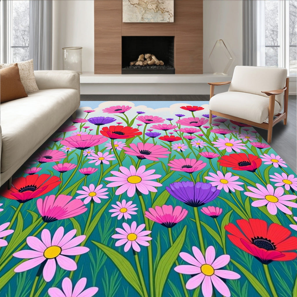Vibrant Meadow Floral Pattern Rug