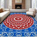 Red Mandala With Blue Border Design Rug