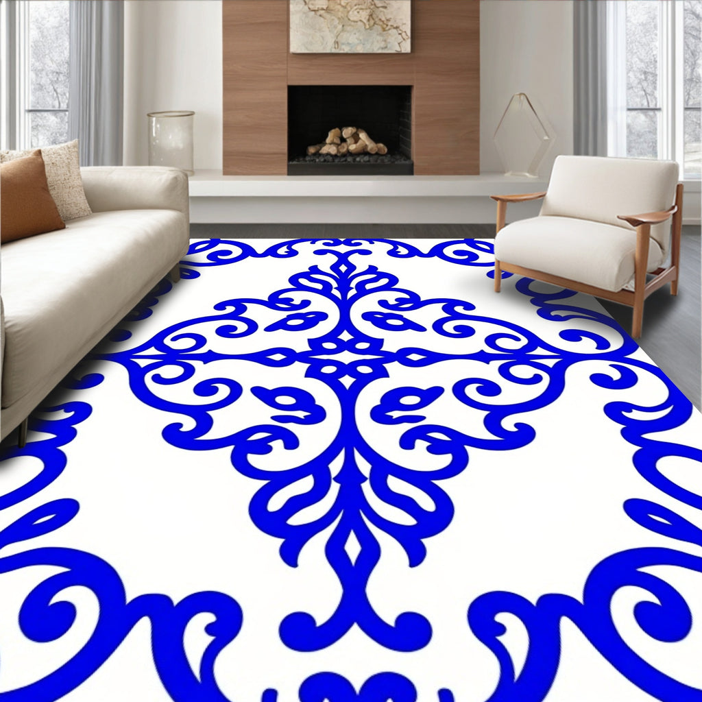 Classic Blue Scrolls Pattern Rug