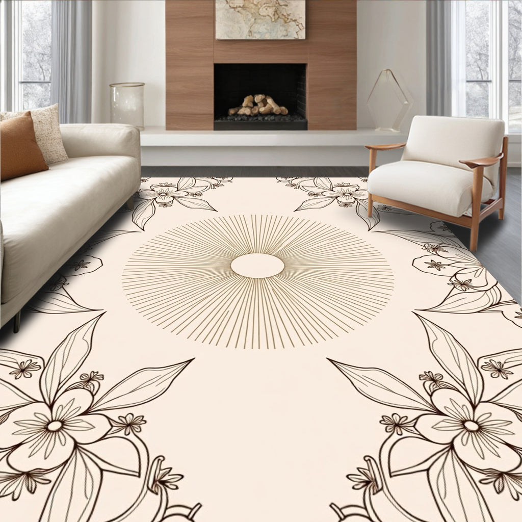 Floral Sunburst Delicate Outline Design Rug